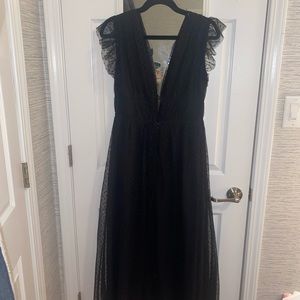 Lulu’s Black Swiss Dot Ruffled Midi Dress